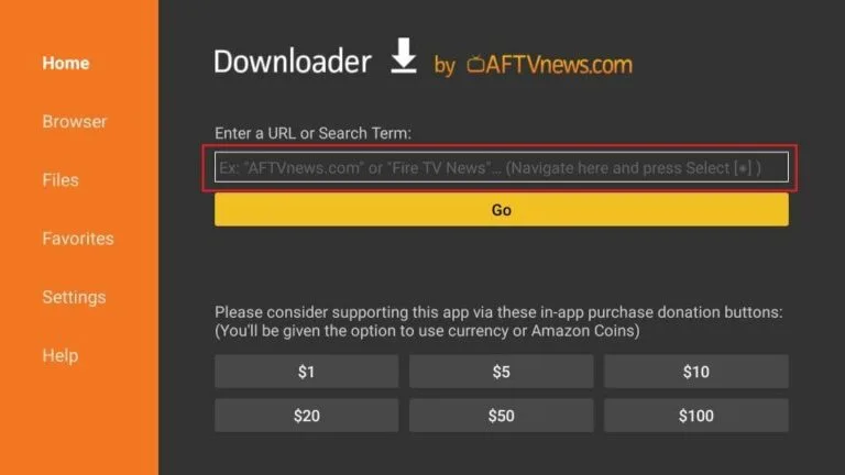 Enter APK URL Downloader FireStick