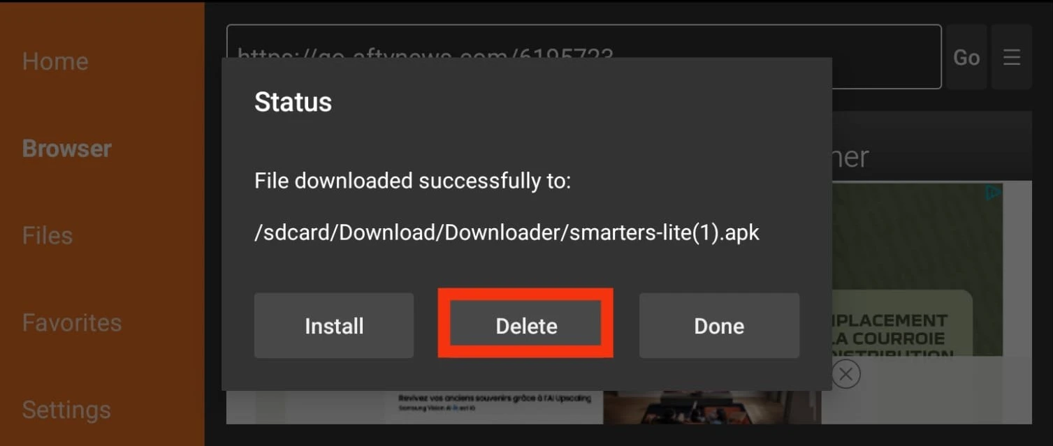 Delete APK file FireStick