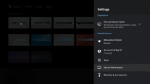 Device Preferences menu